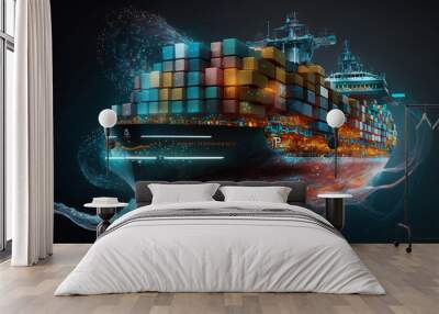 Container ship or cargo shipping business logistic import and export freight transportation by container ship in the open sea, generative ai Wall mural