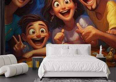 Family playing board game with dice. Wall mural