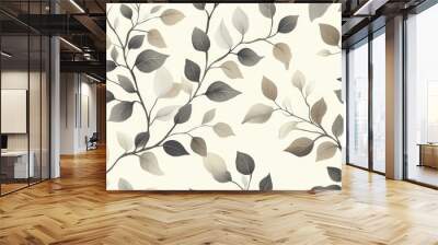 Gray and brown leaf pattern on white background. Wall mural