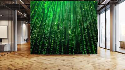 Green Digital Code on Black Background Wall mural