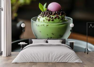 Green tea ice cream with red beans and a pink Wall mural