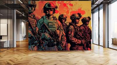 Illustrated Armed Forces Ready for Battle Wall mural