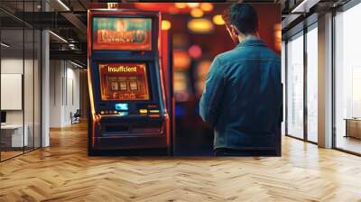 Man at slot machine, insufficient funds. Wall mural