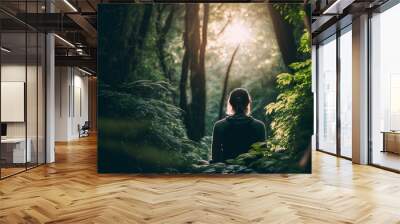 meditation and yoga, in a tropical forest, generative ai Wall mural