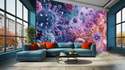 Microscopic image of viruses and cells. Wall mural