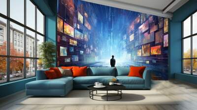 multimedia background made by different channels images, Web streaming media TV video technology Wall mural