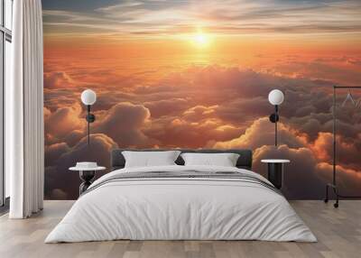 orange dramatic sky with sun rays Wall mural