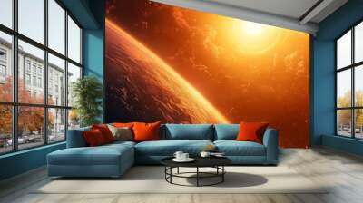 Planet Earth seen from space with sun shining. Wall mural