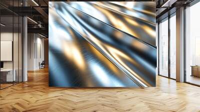 Shiny, silver, metal, stripes, background. Wall mural