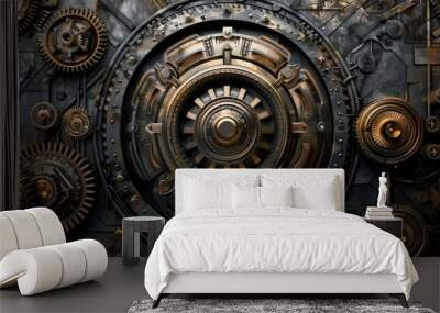 Steampunk gears and intricate machinery. Wall mural