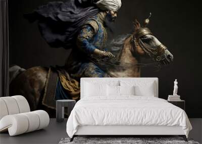 sultan or caliph, king, riding a horse, with a turban, generative ai Wall mural