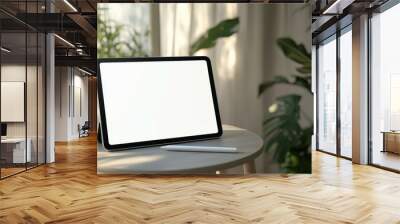 Tablet, stylus, potted plants, table, blank screen. Wall mural