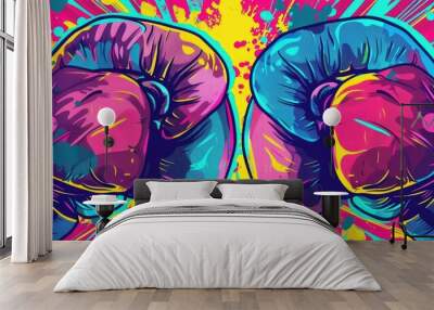 Two boxing gloves on a colorful background. Wall mural