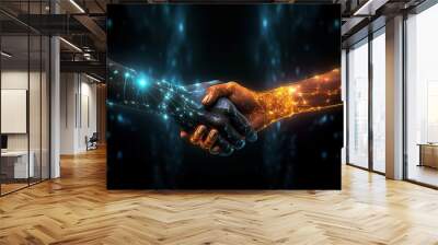 Two people shaking hands, business network connection Wall mural