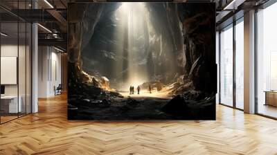 under ground outdoor nature cave with light scene. adventure explore trip vacation tour vibe Wall mural