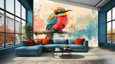 Vibrant Watercolor Bird Illustration Wall mural