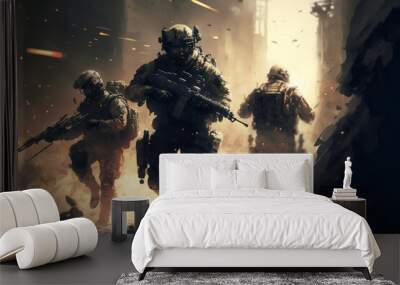 Warfare Onslaught: A Devastating Soldiers Attack Generative AI Wall mural