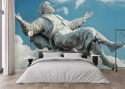 White stone statue of a man in the clouds. Wall mural