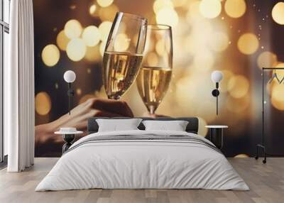 Two People Toasting with Glasses of Champagne Wall mural