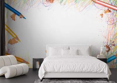 Messy art studio pencils and scribble Wall mural