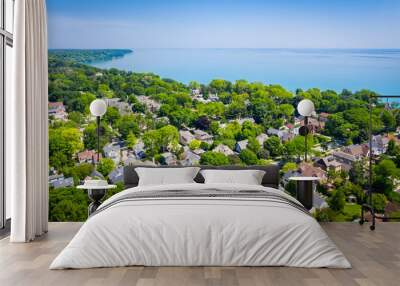 Aerial image of Whitefish Bay Wisconsin featuring Lake Michigan. Facing North easterly towards Klode Park. Wall mural