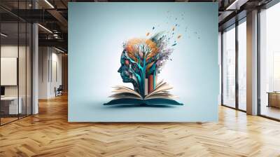 An illustration showing the power of learning and how literature can expand the mind Wall mural