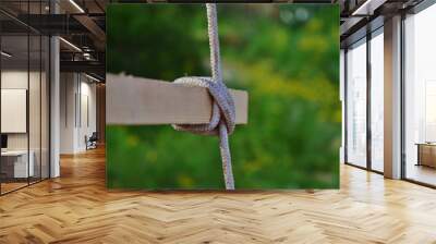 Selective focus shot of clove hitch knot on blur green background Wall mural