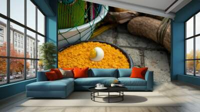 Bowls of food and other gifts are part of the yam festival in Ghana, West Africa. Wall mural