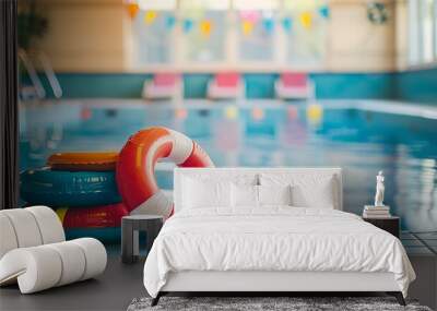 Children swimming equipment at a swimming pool side Wall mural