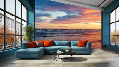 Sunset At Galveston Beach Panorama Wall mural