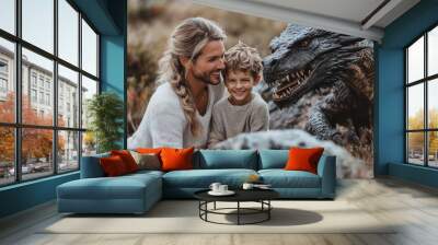 familie mit tochter rennt und lÃ¤sst drachen steigen, Generative AI Wall mural