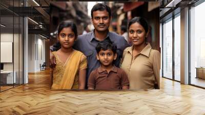 family man, woman, children talking head shoulders Indian shot bokeh out of focus background on a cosmopolitan western street vox pop website review or questionnaire candid photo Wall mural