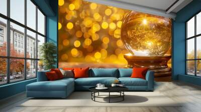 fortune telling crystal ball on golden background Wall mural