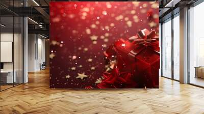 Gift in the new year and asterisks festive celebration background Wall mural