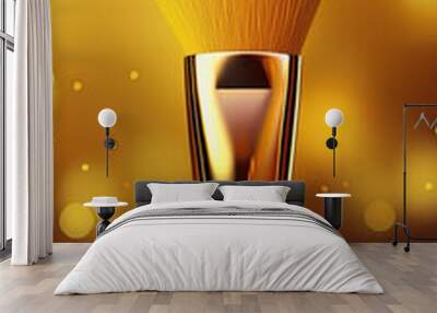 Pincel de maquiagem. Fundo amarelo com luzes desfocadas. Render 3D Wall mural