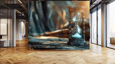 Hourglass on wooden background with copy space for time concept. Wall mural