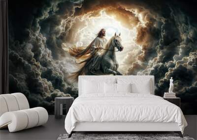 Jesus Christ Returns on White Horse: End Times Revelation Wall mural