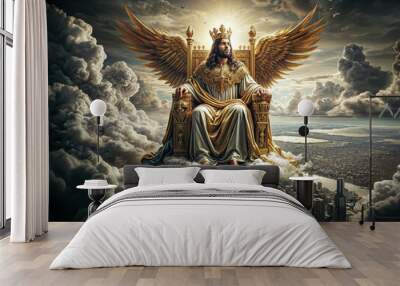 Jesus Christ sat on a throne of gold on earth Wall mural