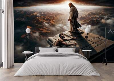 Temptation of Jesus: Spiritual Battle on the Temple Pinnacle Wall mural