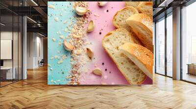 simple meal bread and garlic isolated on colorful background Wall mural