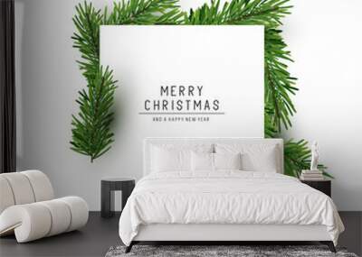 A christmas square shaped layout background with fir branches. Vector illustration Wall mural