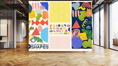 A collection of bold and playful collage cut out shapes, textures and patterns. Layout vector illustration. Wall mural