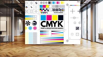 A complete set of print marks and registration marks in CMYK for adding to a project. Vector illustration. Wall mural