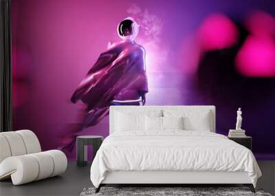 A futuristic female space astronaut wearing a space helmet. Conceptual people 3D illustration. Wall mural