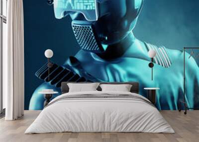 A futuristic looking space astronaut portrait. 3D illustration Wall mural