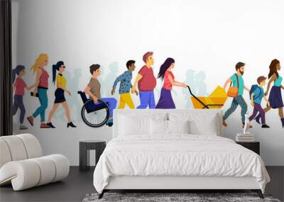 A Large Crowd Of Walking People Wall mural