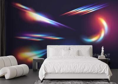 A set of colourful vector lens and light flare transparent effects. Vector illustration. Wall mural