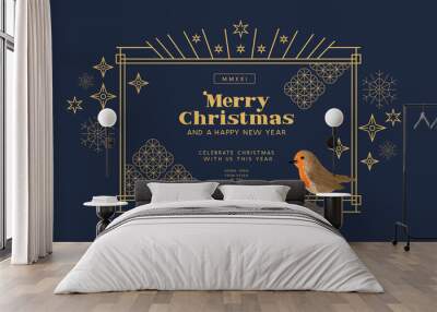 Festive Christmas Frame layout design with gold details. Winter invitation vector illustration. Wall mural