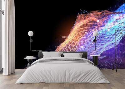 Geometric data connections. Abstract technology background. 3D illustration Wall mural