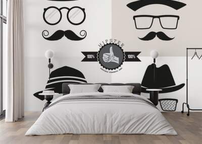 Hipster Glasses, Hats & Mustaches Wall mural